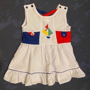 Nautical Themed Kids Casual Dress - White, Red, Blue